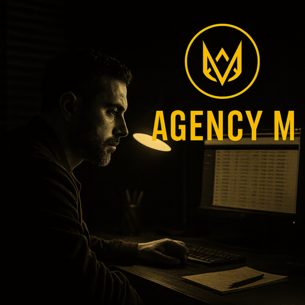 Agency M secure case management system showing confidential client access to real-time investigation updates on computer monitors.